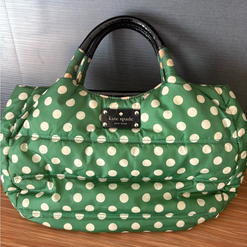 Kate Spade Green and White Polka Dot Tote